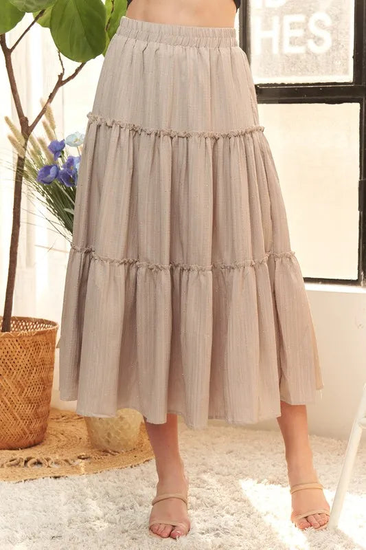 Taupe Adora Rhinestone Accent Tiered Skirt 1