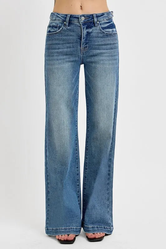 Medium Risen Full Size Tummy Control High Rise Wide Adjustable Waist Band Jeans Plus Size