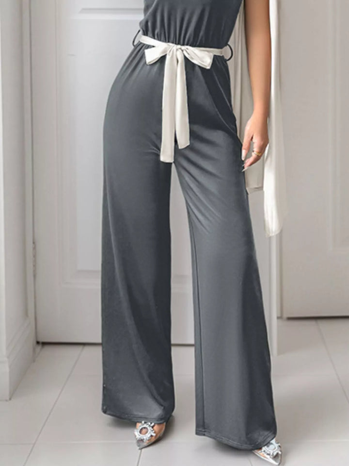 One Shoulder Bowknot Wide Leg Jumpsuit