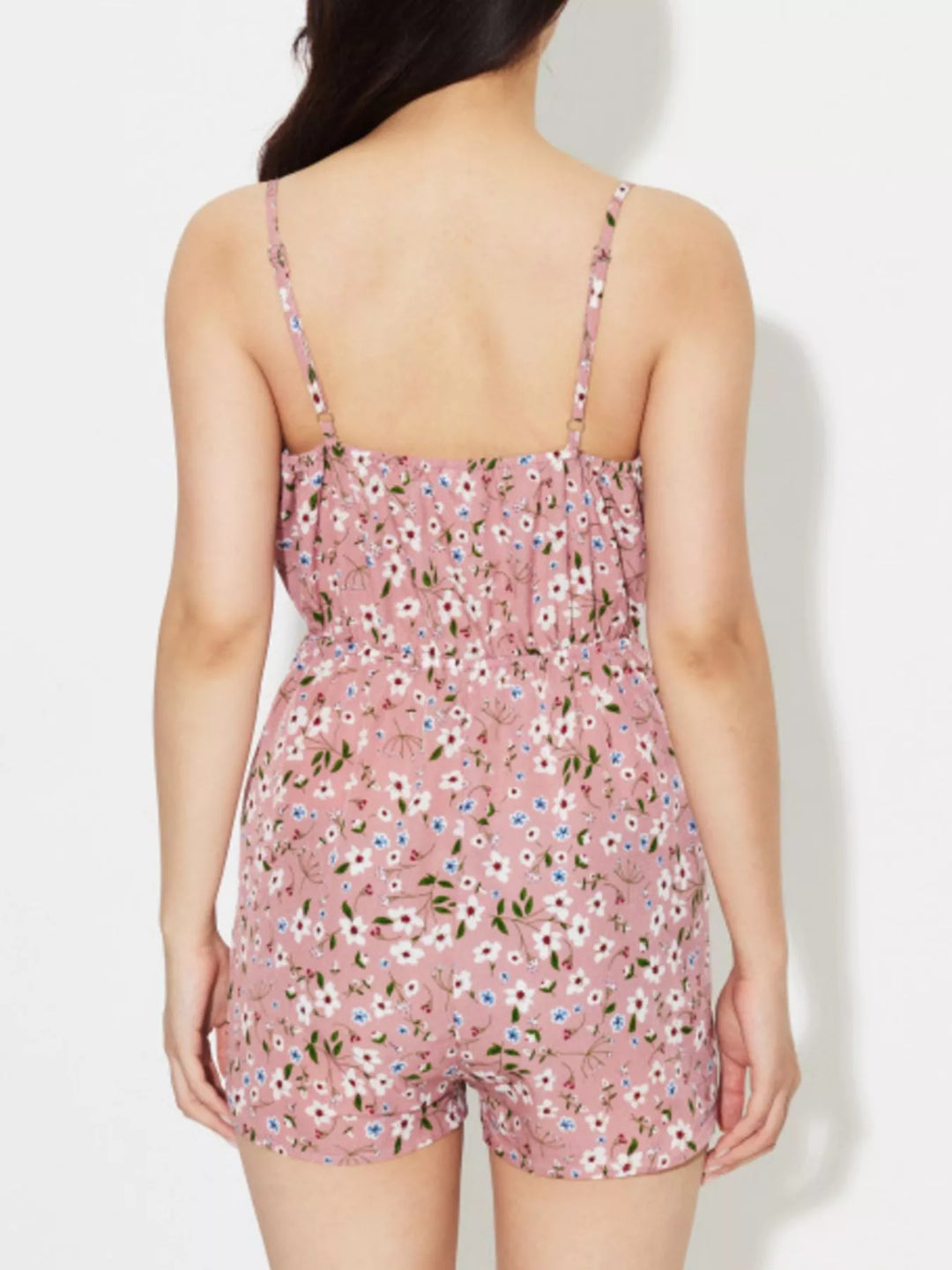 Dusty Pink Floral Print Spaghetti Strap Romper 1
