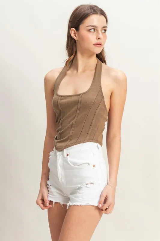 Mocha Hyfve Mineral Wash Halter Neck Everyday Top 1