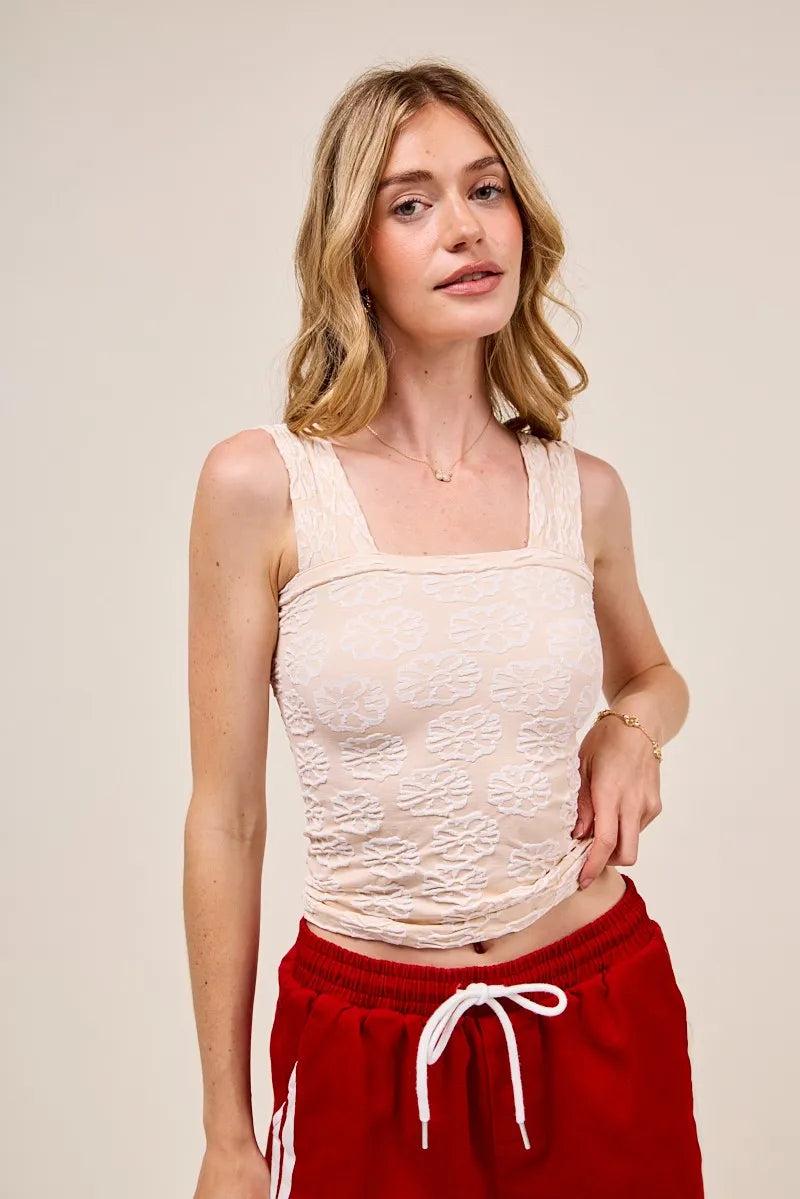 2Tone Oatmeal So Me Two Tone Floral Seamless Tank Top 1