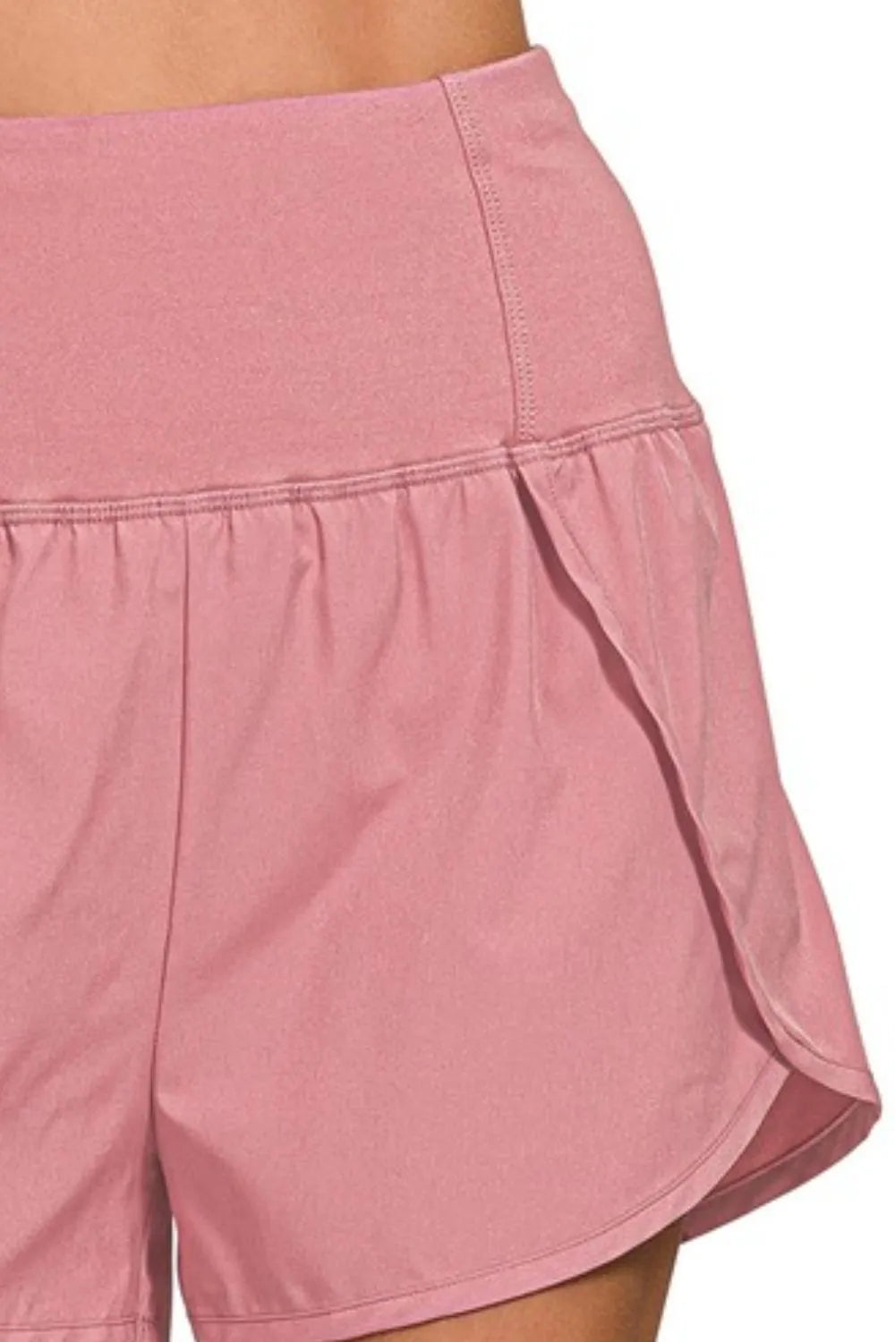 Lt Rose Zenana High Waisted Zippered Back Pocket Running Shorts 1