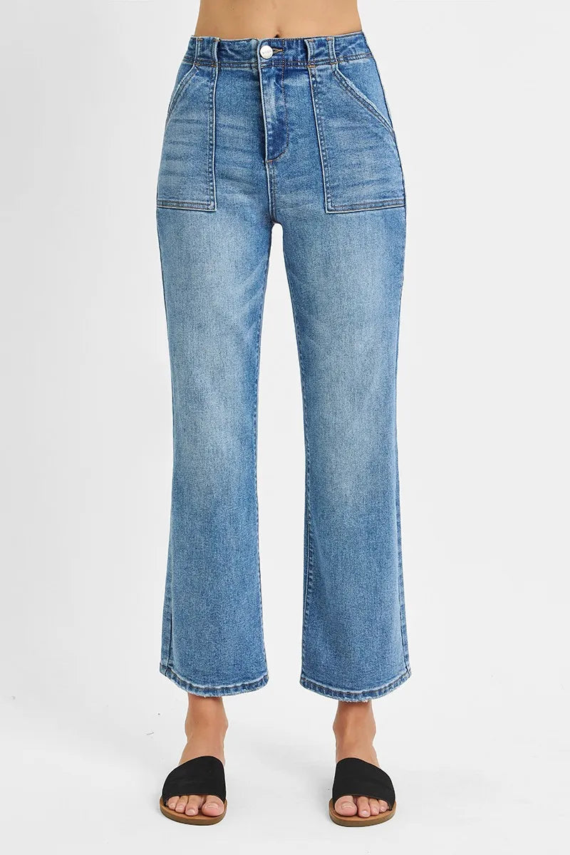 Medium Risen Full Size High Waisted Bootcut Cropped Jeans Plus Size