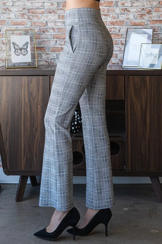 Gray Heimish Full Size Plaid Flare Pants With Wide Waist Band Plus Size