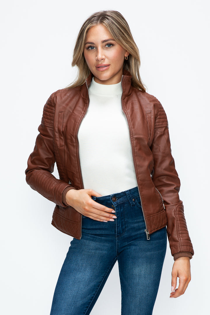 Ymi Faux Layered Double Zipper Jacket With Fuzzy Hood 5