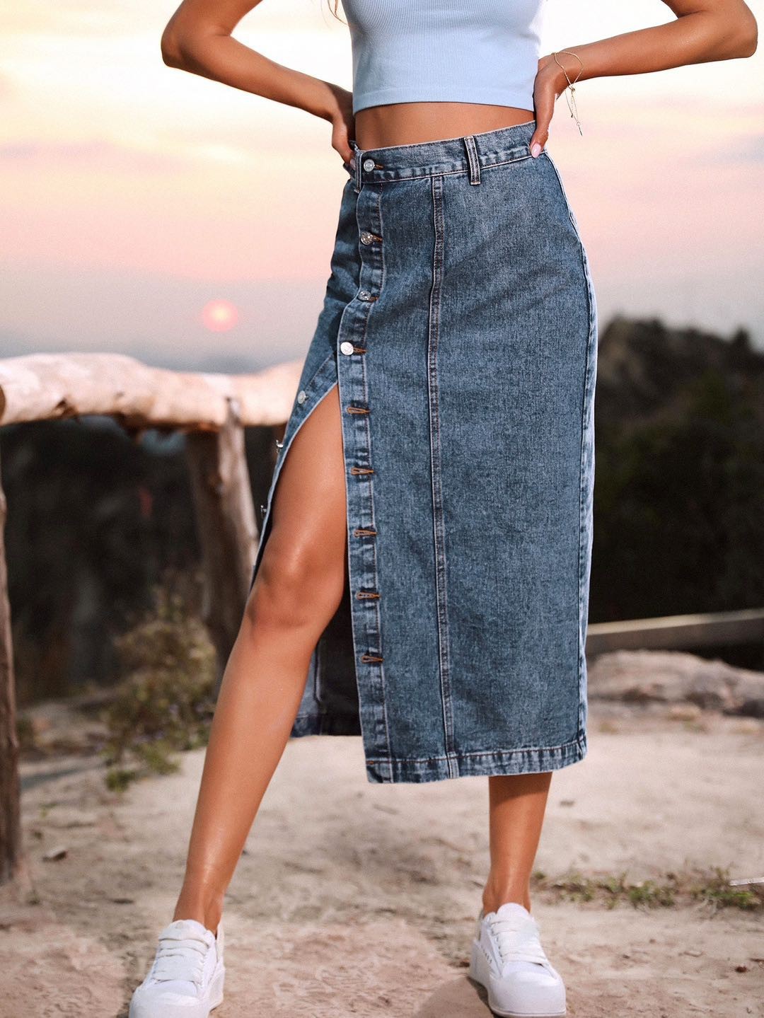 Black Denim Midi Skirt