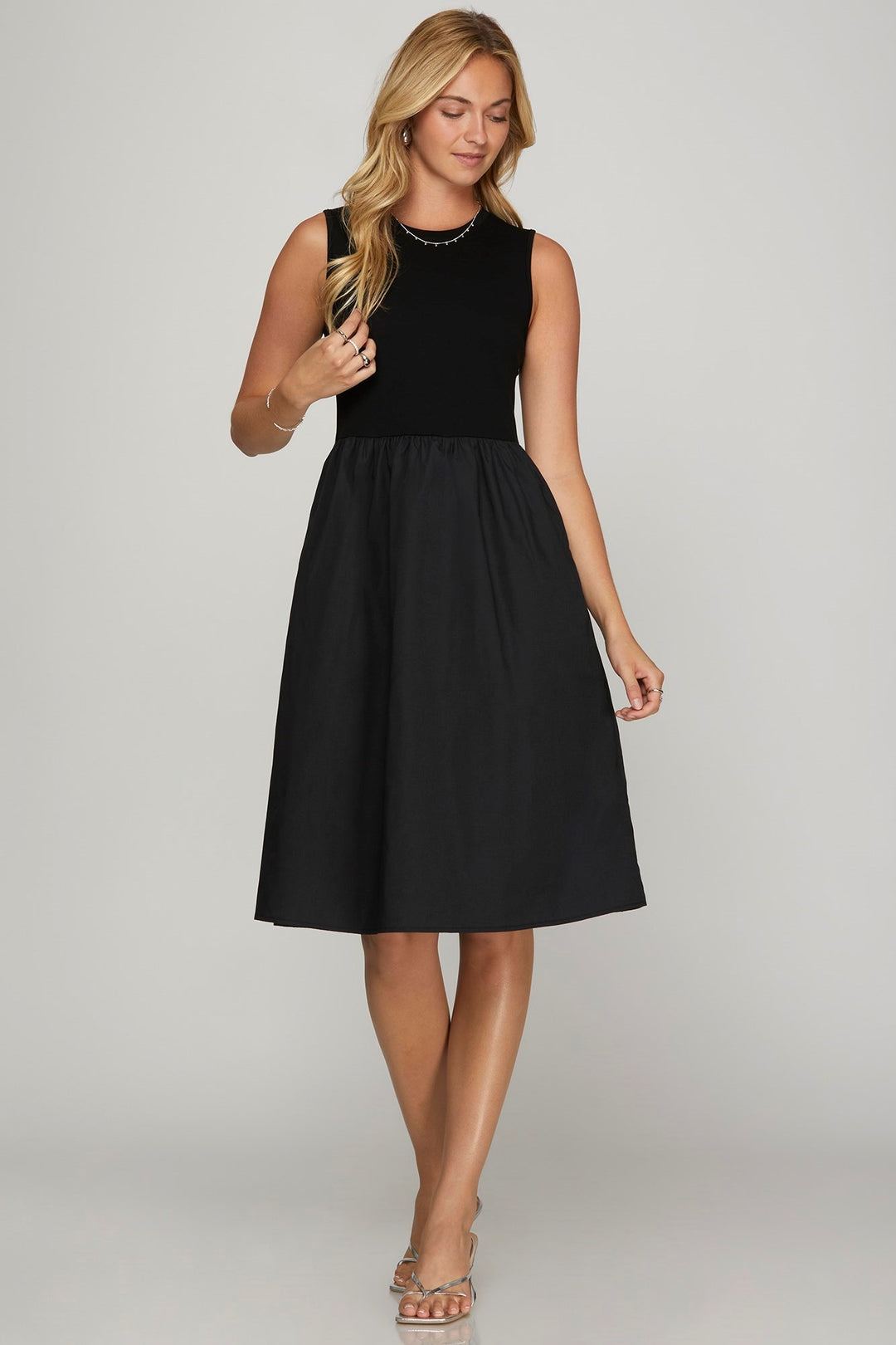 Black She Sky Full Size Sleeveless Poplin Woven Midi Dress With Pockets Plus Size 1