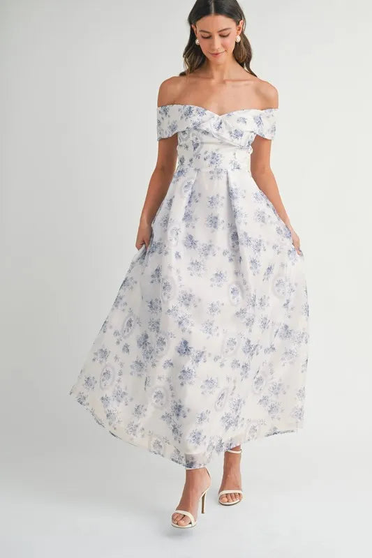 Mable Floral Printed Off Shoulder Maxi Dress