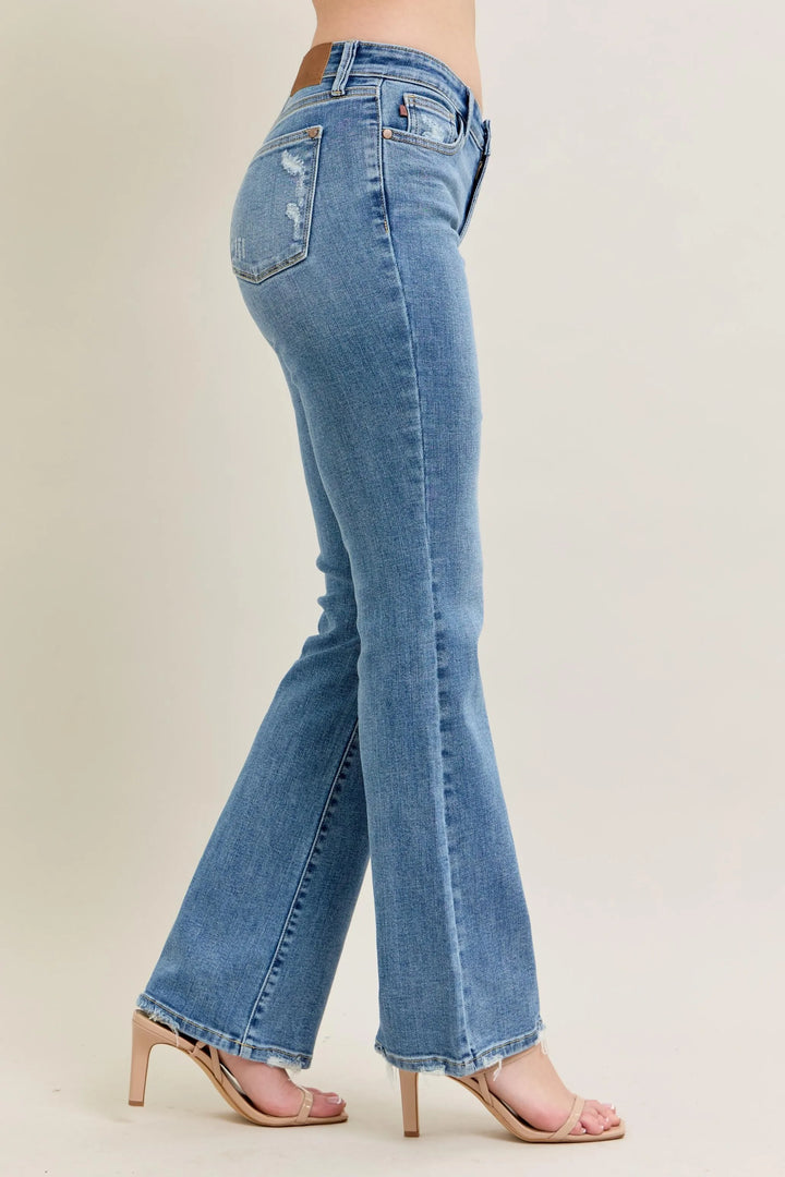 Md Judy Blue Full Size Mid Rise Wash Destroy Hem Bootcut Jeans Plus Size