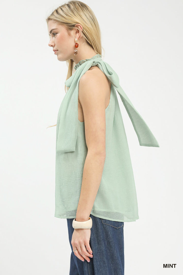 Mint Umgee Halter Tie Neck Sleeveless Chiffon Top