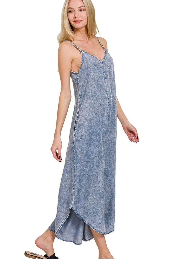 M Indigo Zenana Lyocell Acid Washed Jumpsuit