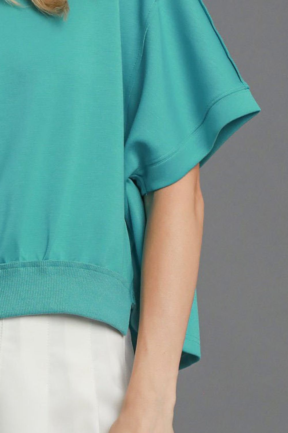Turquoise Umgee Full Size Lightweight Cropped Sweatshirt Plus Size