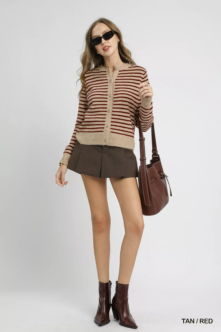 Umgee Striped Button Up Knit Cardigan