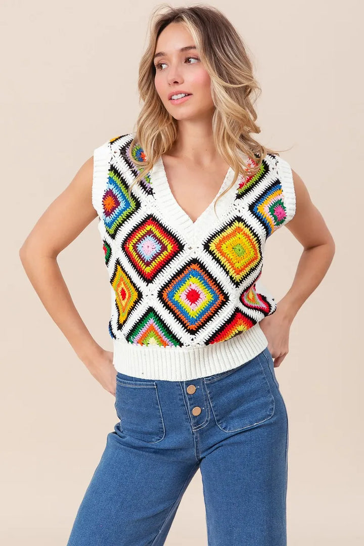 Bibi Diamond Granny Square Sweater Vest