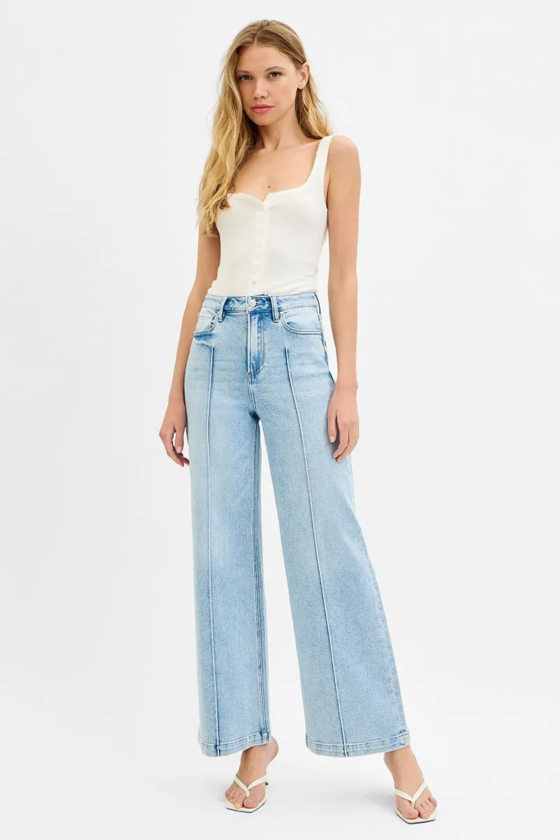 Light Risen Full Size High Waist Wide Leg Pintuck Detailed Plus Size