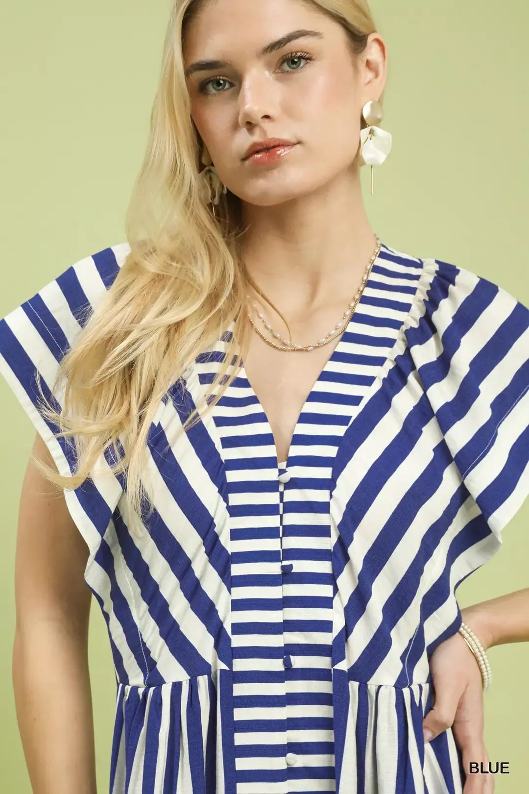 Umgee Striped Button Front Midi Dress