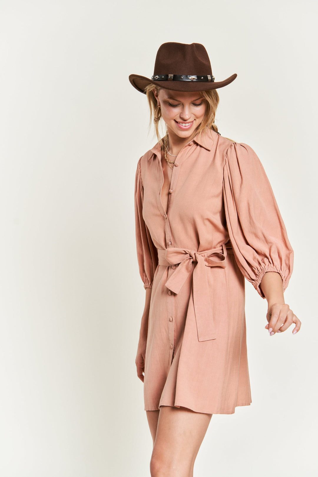 PEACH Solid Button Down Dress Plus Jbj1004P