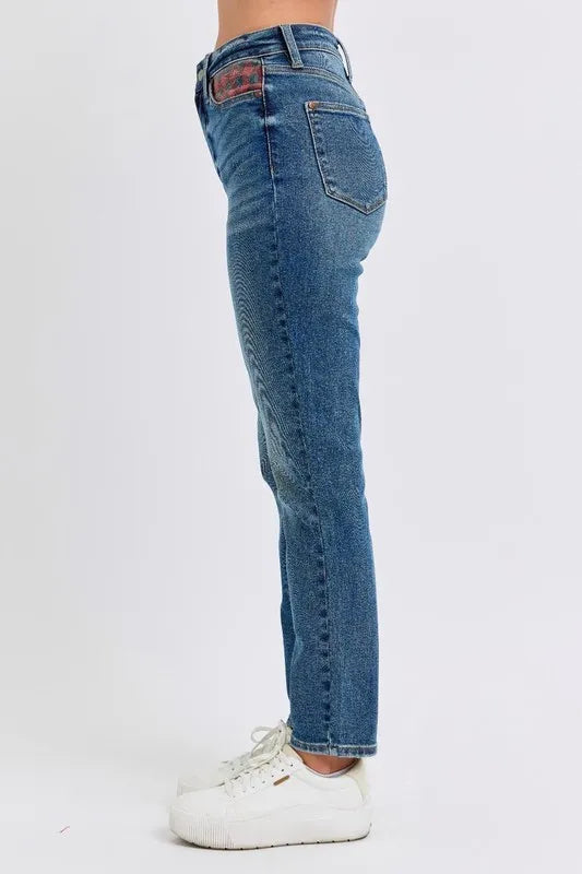 Md Judy Blue Full Size Hw Plaid Patch Slim Fit Jeans Plus Size