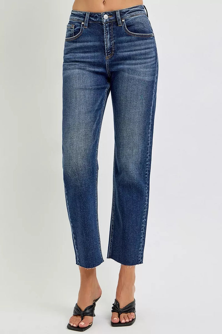 Dark Risen High Rise Slim Barrel Jeans