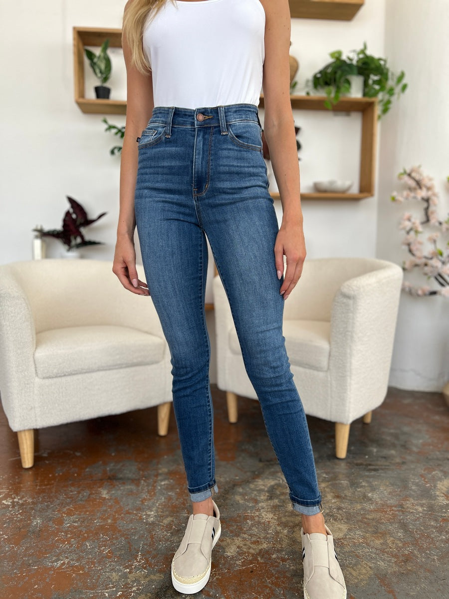 Medium Judy Blue Full Size Cuffed Hem Skinny Jeans