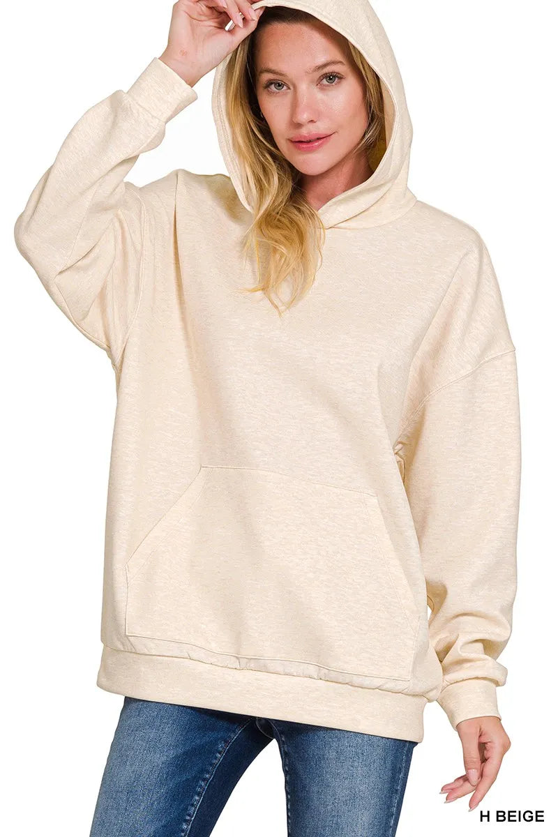 H Beige Zenana Oversized Scuba Hoodie With Kangaroo Pocket 3