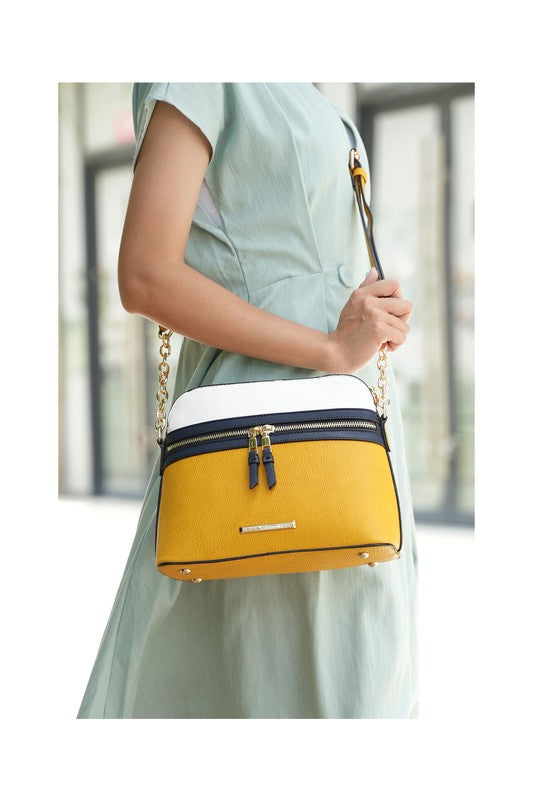 Mustard - Navy Mkf Collection Karelyn Crossbody Handbag By Mia K