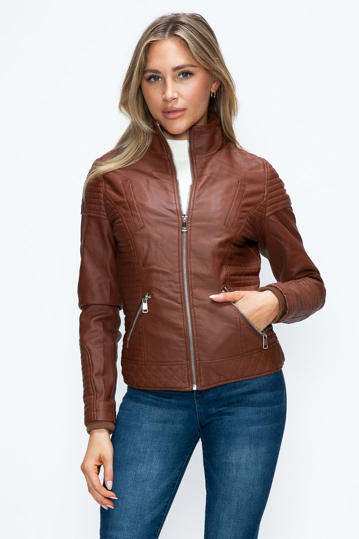 Ymi Faux Layered Double Zipper Jacket With Fuzzy Hood 5
