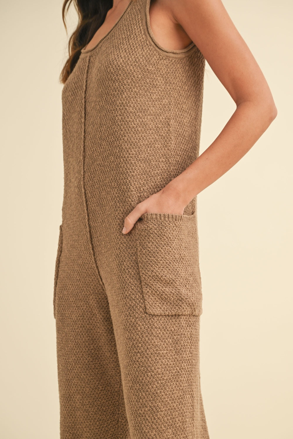 Mable Sleeveless Knit Crop Jumpsuit With Pockets