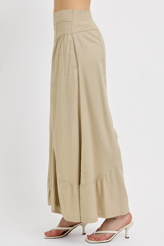 Tan Risen Shirring Detail Wide Leg Pants 1