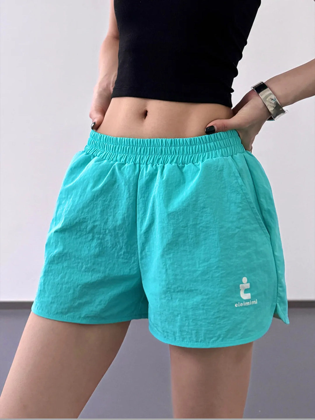 Sky Blue Elastic Waist Cotton Linen Shorts