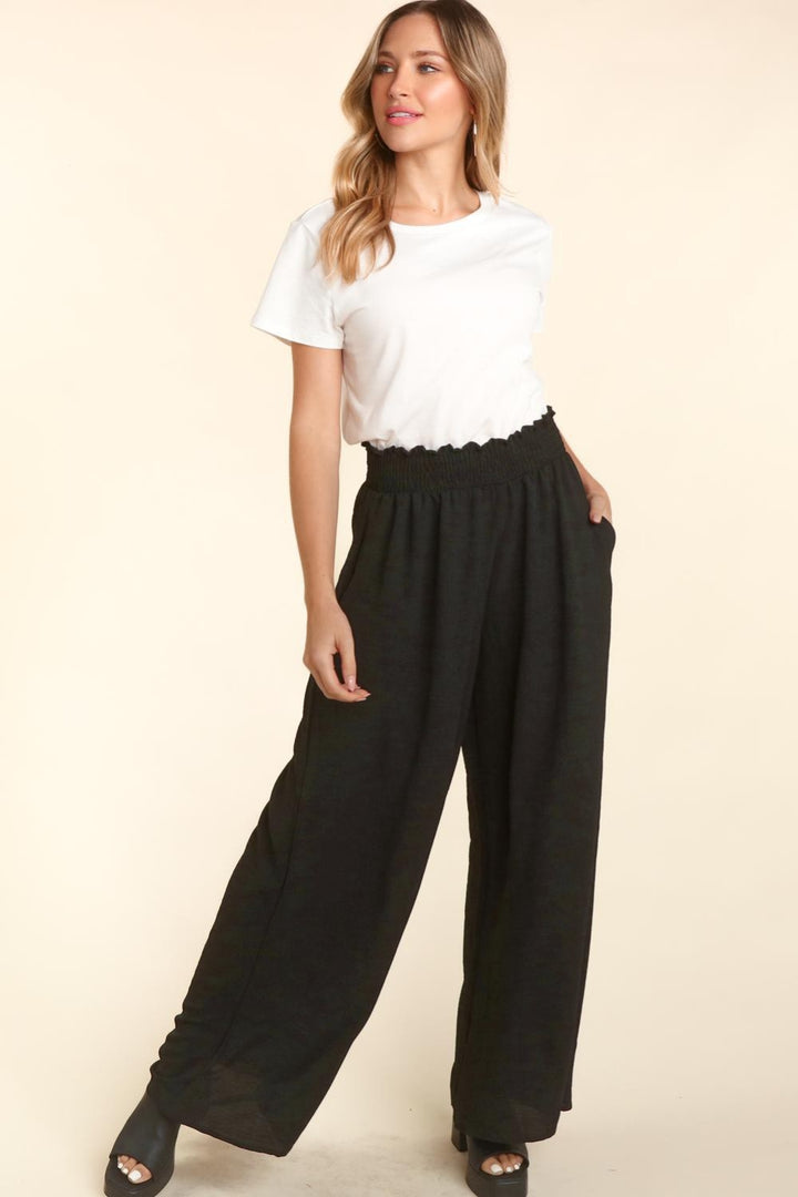 Haptics Elastic Waist Wide Leg Pants With Pockets