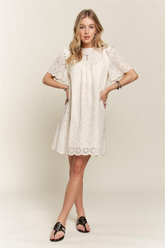 Adora Ruffled Eyelet Round Neck Dress