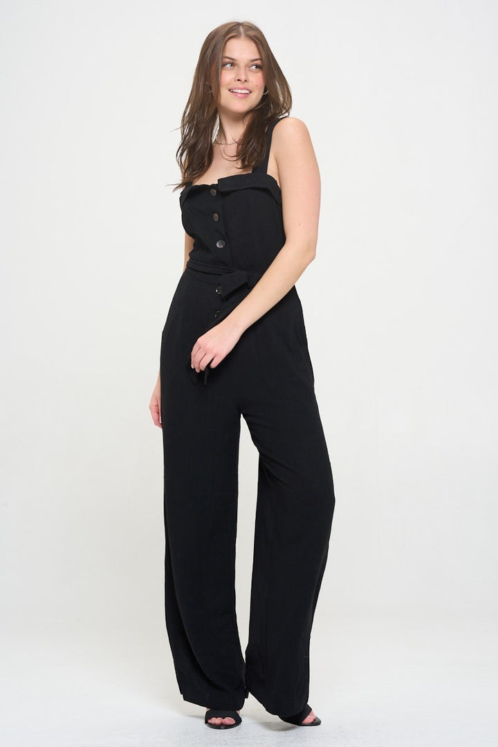 Sleeveless Adjustable Strap Button Down Jumpsuit
