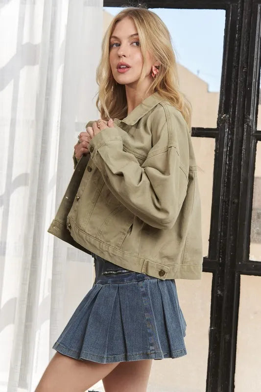 Adora Canvas Button Up Front Denim Jacket