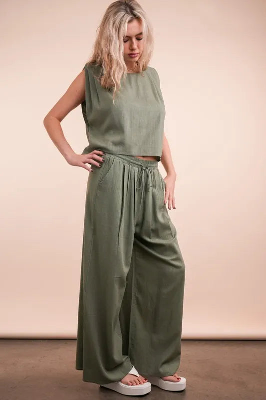 Olive Very J Solid Woven Top Pants Set 1