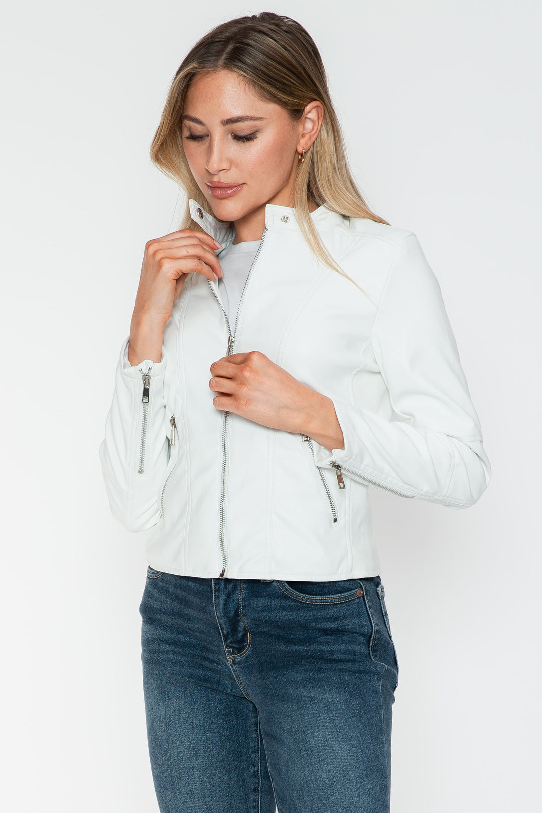 Snobbish Pu Leather Zip Up Jacket With Pockets 1