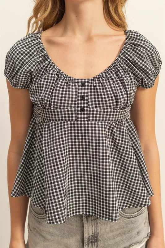 Hyfve Gingham Scoop Neck Cap Sleeve Blouse 2