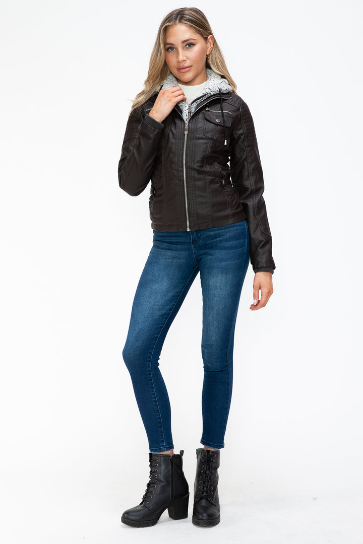 Ymi Removable Faux Layered Multi Pocket Jacket With Fuzzy Hood 3