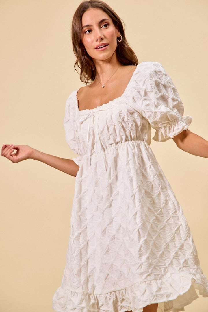 So Me Texture Woven Ruching On Bust Mini Dress