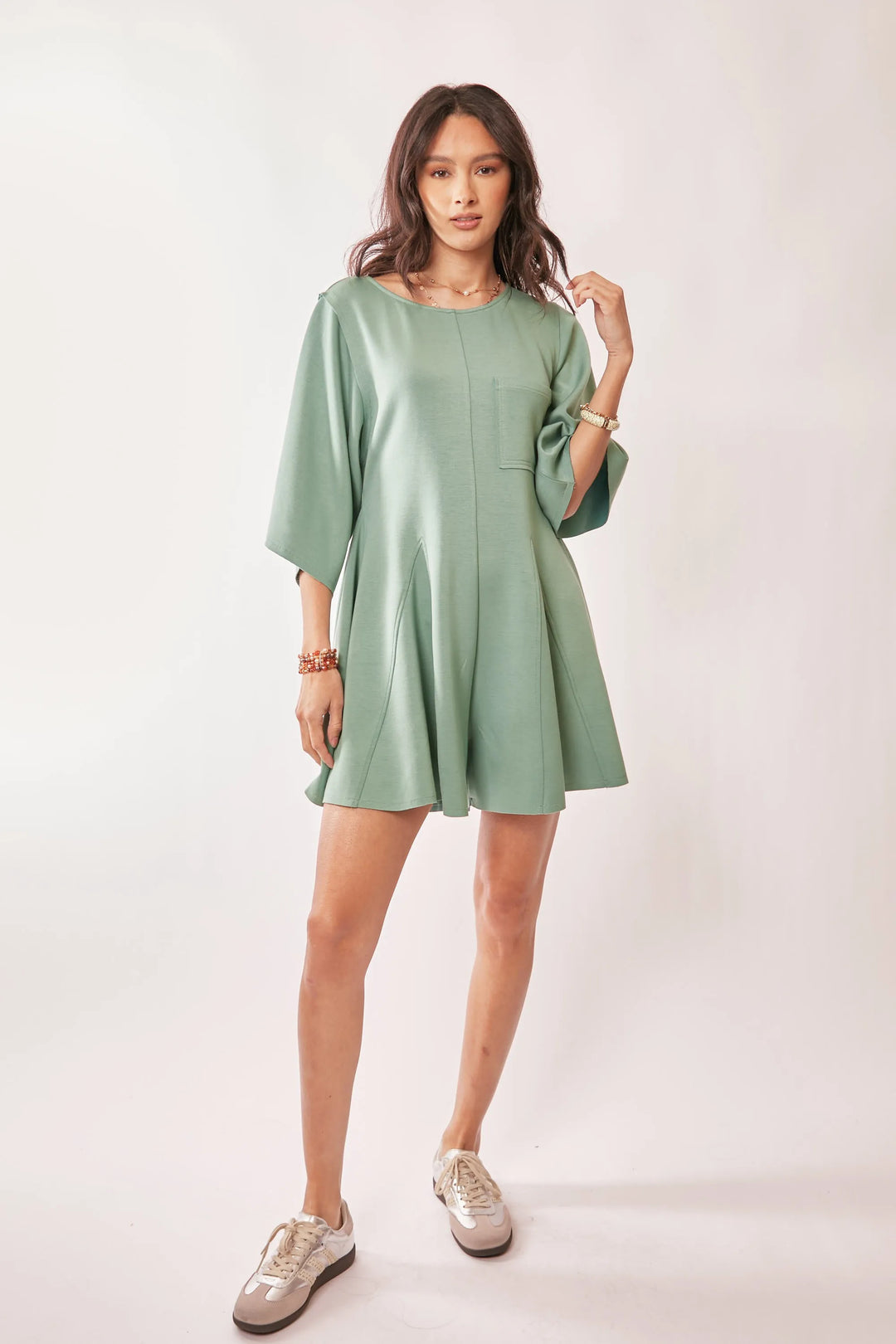 Davi Dani Solid Draped Sleeve Ties Back Skort Romper 1