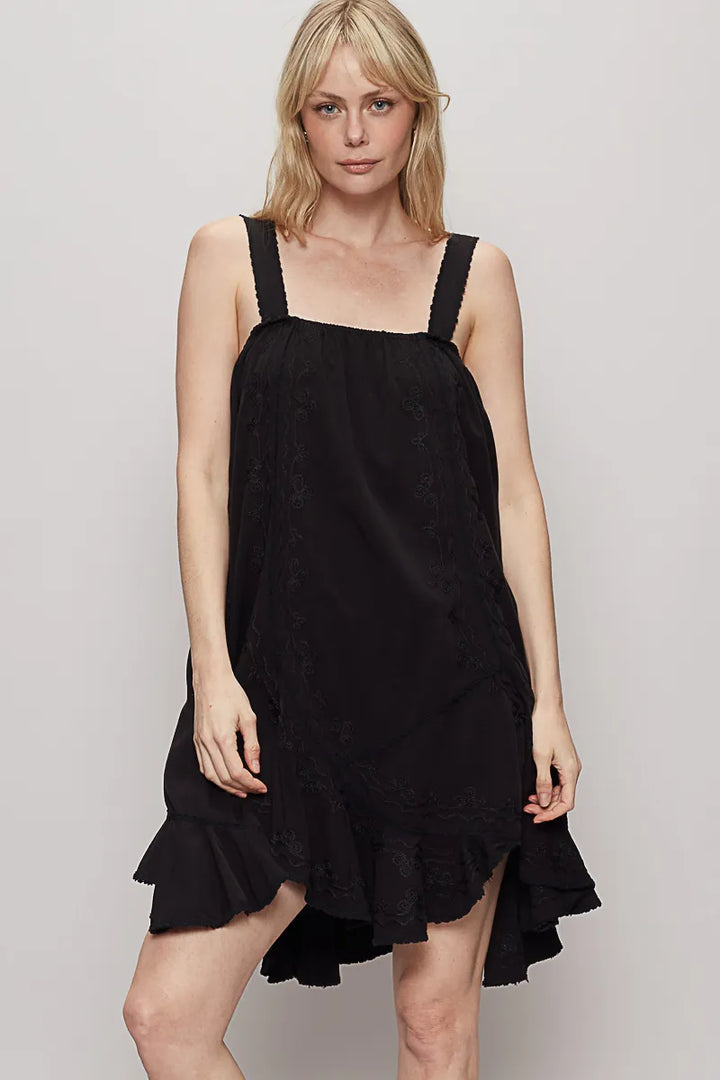 Black Pol Ruffle Hem Sleeveless Mini Dress