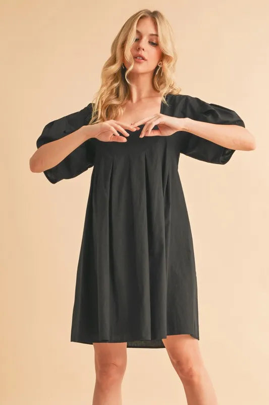 Aemi Co Square Neck Babydoll Dress With Pockets