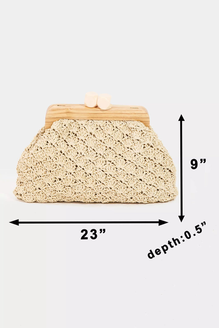 Fame Straw Braided Wooden Frame Cluch Bag
