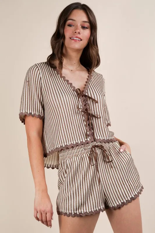 Taupe Very J Wave Trim Detail Knit Top Shorts Set