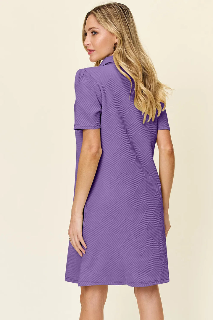 Lavender Double Take Full Size Texture Collared Neck Short Sleeve Dress