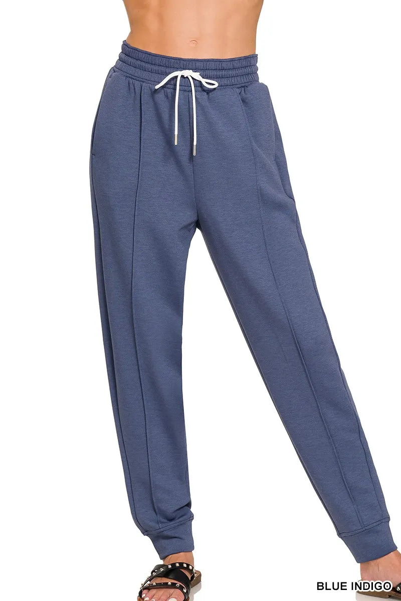 Blue Indigo Zenana Drawstring Scuba Sweatpants With Pockets 1