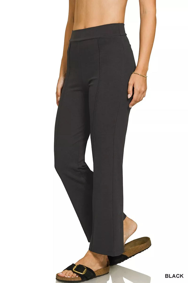 Black Zenana Heavy Ponte Elastic Waistband Pintuck Pants 2