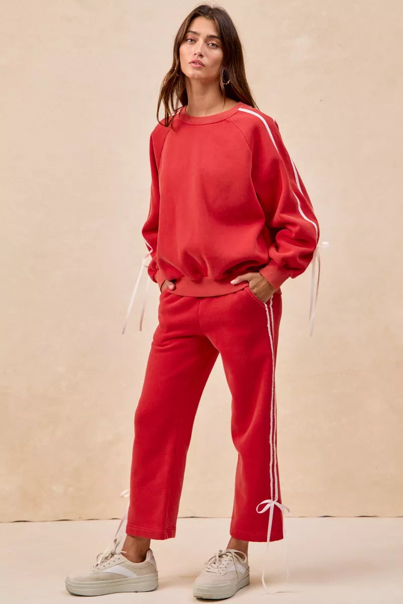 Bibi Side Lined Bow Details Fleece Sweatpants