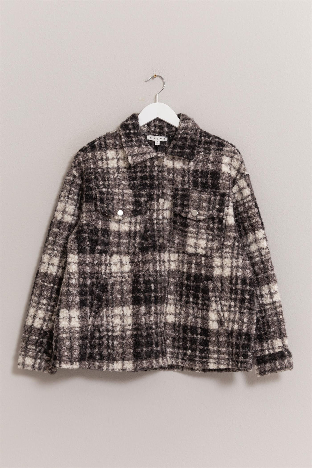 Black Hyfve Plaid Button Up Boucle Jacket